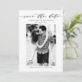 Black Whimsical Script Photo Save The Date (Stehend Vorderseite)