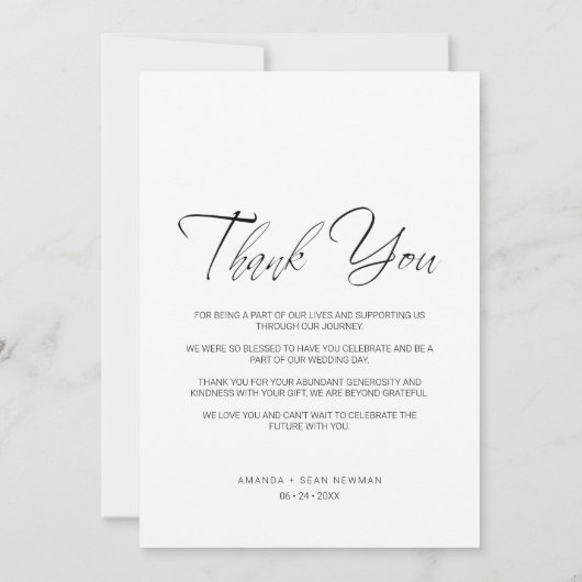 Black Whimsical Script Typography Photo Wedding Dankeskarte (Rückseite)