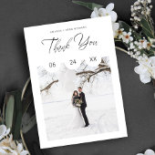 Black Whimsical Script Typography Photo Wedding Dankeskarte