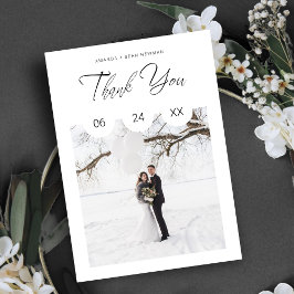 Black Whimsical Script Typography Photo Wedding Dankeskarte