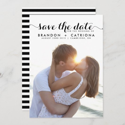 Black Whimsisical Script Overlay-Foto Save The Date (Vorne/Hinten)