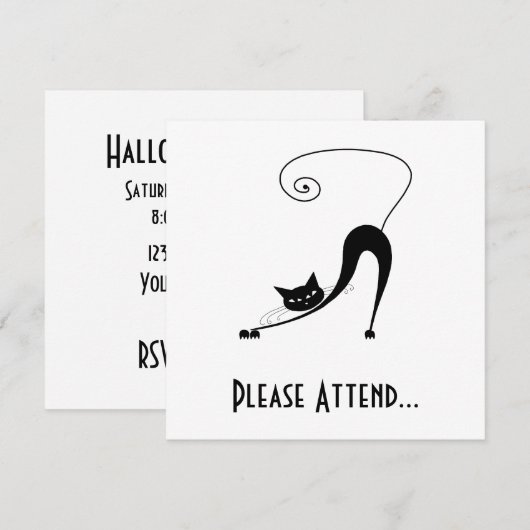 Black Whimsy Kitty 2 Einladung (Vorne/Hinten)