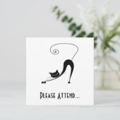 Black Whimsy Kitty 2 Einladung (Stehend Vorderseite)