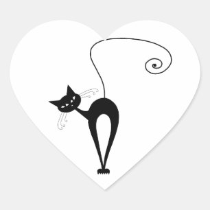 Black Whimsy Kitty 3 Herz-Aufkleber