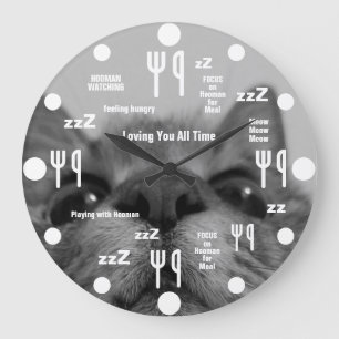 Black&White 17yro kitty Large Clock Große Wanduhr