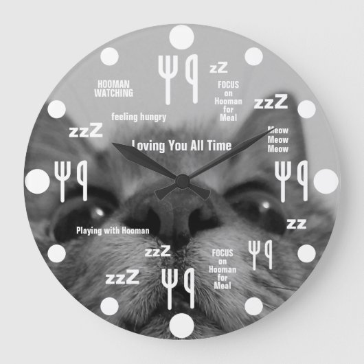 Black&White 17yro kitty Large Clock Große Wanduhr (Vorderseite)