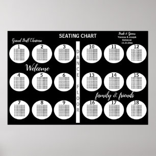 Black White 18 Tables to 360 Wedding Guests  Poster