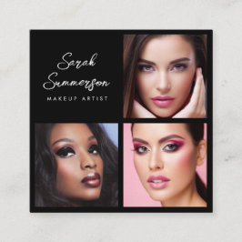 Black White 3 Photo Elegant Makeup Artist Quadratische Visitenkarte