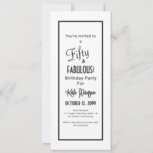 Black & White 50 & FABULOUS Überraschungs-Party Einladung (Vorderseite)