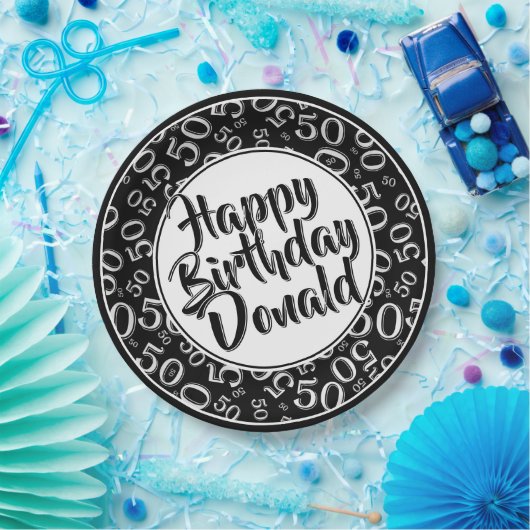 Black/White 50th Random Number Pattern Pappteller (Party)