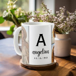 Black White - 5 Photo Collage - Mod Monogram Kaffeetasse<br><div class="desc">Personalize this birthday mug with 5 photos, birthdate and name. A custom birthday mug design ia a great gift for a friend or to just celebrate "you"! This template is completely customizable. You can also move things around and change the colors of the elements. Make it personal when you go...</div>