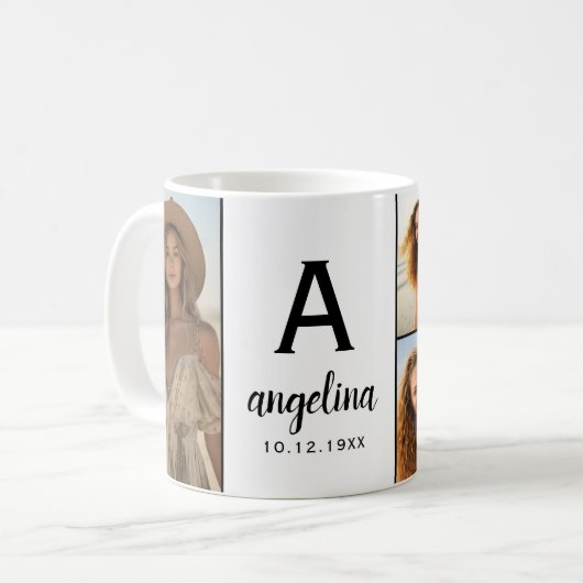 Black White - 5 Photo Collage - Mod Monogram Kaffeetasse (Vorderseite Links)