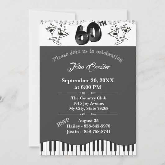 Black & White 60th Birthday Invitation with Martin Einladung (Vorderseite)
