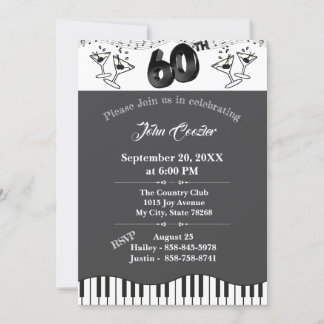 Black & White 60th Birthday Invitation with Martin Einladung