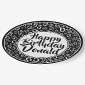 Black/White 65th Random Number Pattern Pappteller (Schrägansicht)