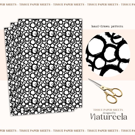 Black White Abstract Circles Collage Tissue Paper Seidenpapier