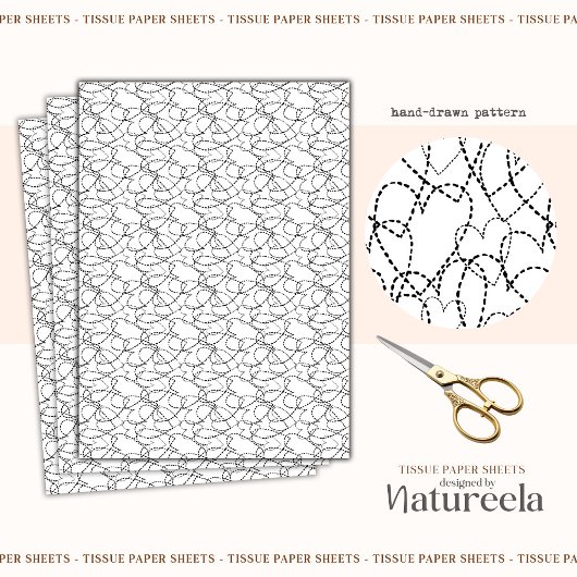 Black White Abstract Hearts Collage Tissue Paper Seidenpapier