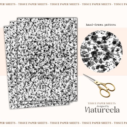 Black White Abstract Splashes Collage Tissue Paper Seidenpapier