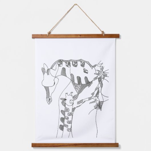 Black & white abstract stick  tapestries wandteppich mit holzrahmen (Vorderseite)