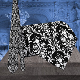 Black & White Acanthus Leaf Floral Damask Hochzeit Krawatte