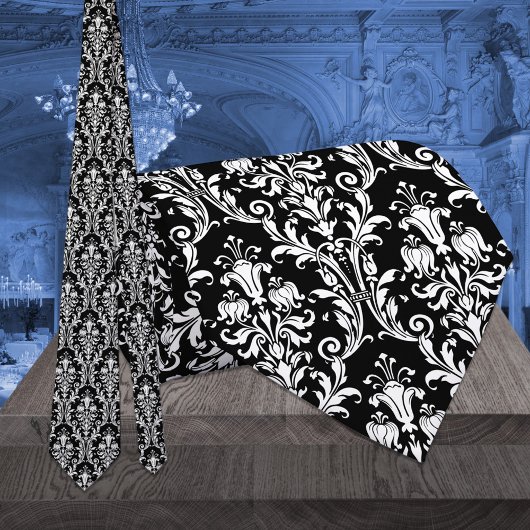 Black & White Acanthus Leaf Floral Damask Hochzeit Krawatte