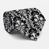 Black & White Acanthus Leaf Floral Damask Hochzeit Krawatte (Gerollt)