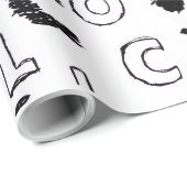 Black & White Alphabet Pattern Wrapping Paper Geschenkpapier (Rolleneckpunkt)