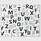 Black & White Alphabet Pattern Wrapping Paper Geschenkpapier (Flach)