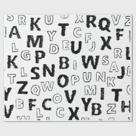 Black & White Alphabet Pattern Wrapping Paper Geschenkpapier