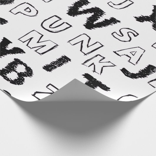 Black & White Alphabet Pattern Wrapping Paper Geschenkpapier (Ecke)