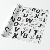 Black & White Alphabet Pattern Wrapping Paper Geschenkpapier (Ungerollt)