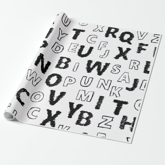Black & White Alphabet Pattern Wrapping Paper Geschenkpapier (Ungerollt)