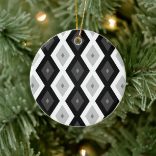 Black, white and grey diamond pattern keramik ornament