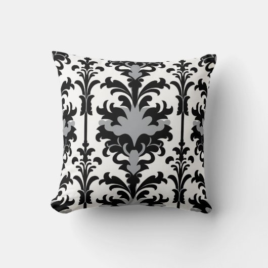Black White and Grey Floral Damask style Kissen (Vorderseite)