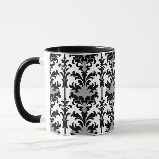 Black White and Grey Floral Damask style Tasse (Links)