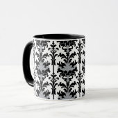Black White and Grey Floral Damask style Tasse (Vorderseite Links)