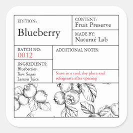 Black & White Apothecary Blueberry label Quadratischer Aufkleber