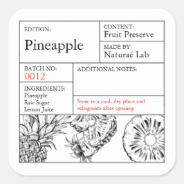 Black & White Apothecary Pineapple label Quadratischer Aufkleber