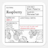 Black & White Apothecary Raspberry label Quadratischer Aufkleber (Vorderseite)