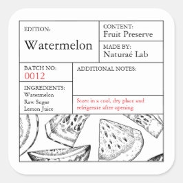 Black & White Apothecary Watermelon label Quadratischer Aufkleber