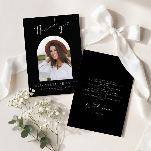 Black White Arch Photo Graduation  Dankeskarte
