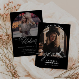 Black & White Arch Photo Script Graduation Einladung