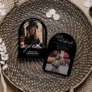 Black & White Arch Photo Script Graduation Einladung