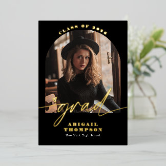 Black & White Arch Photo Script Graduation Folieneinladung