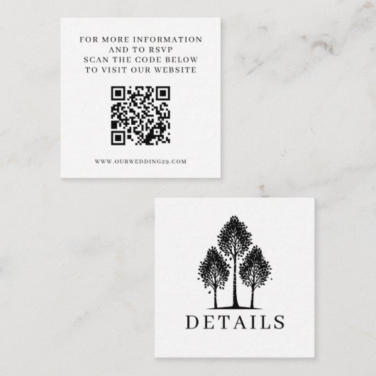 Black & White Aspen Tree Wedding QR Begleitkarte (Vorne/Hinten)
