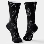 Black & White Autumn Leaf Socks | Minimalist Fall  Socken (Gewinkelt)
