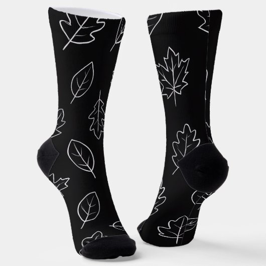 Black & White Autumn Leaf Socks | Minimalist Fall Socken (Gewinkelt)