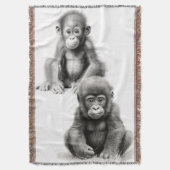 Black & White Baby Chimp & Gorilla Throw Blanket Decke (Vorderseite Vertikal)