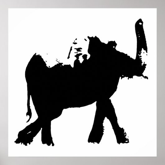 Black & White Baby Elephant Pop Art Poster (Vorne)