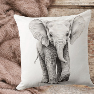 Black & White Baby Elephant Square Kissen Kissen